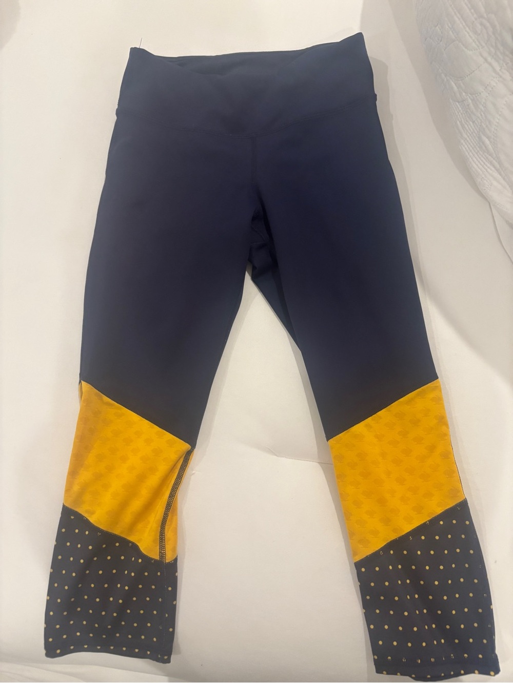 Rabbit Navy and Mustard Crop Running Leggings